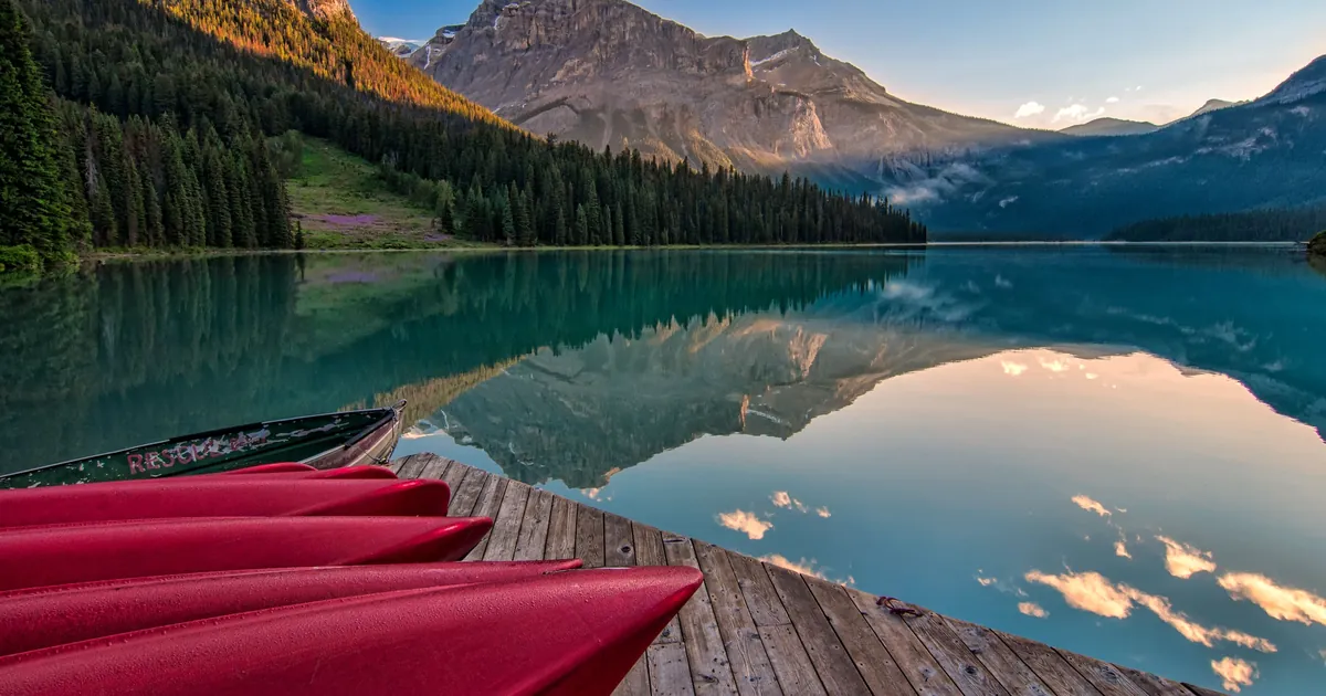 Canoes on a mountain lake in early season, buffalo gnat country